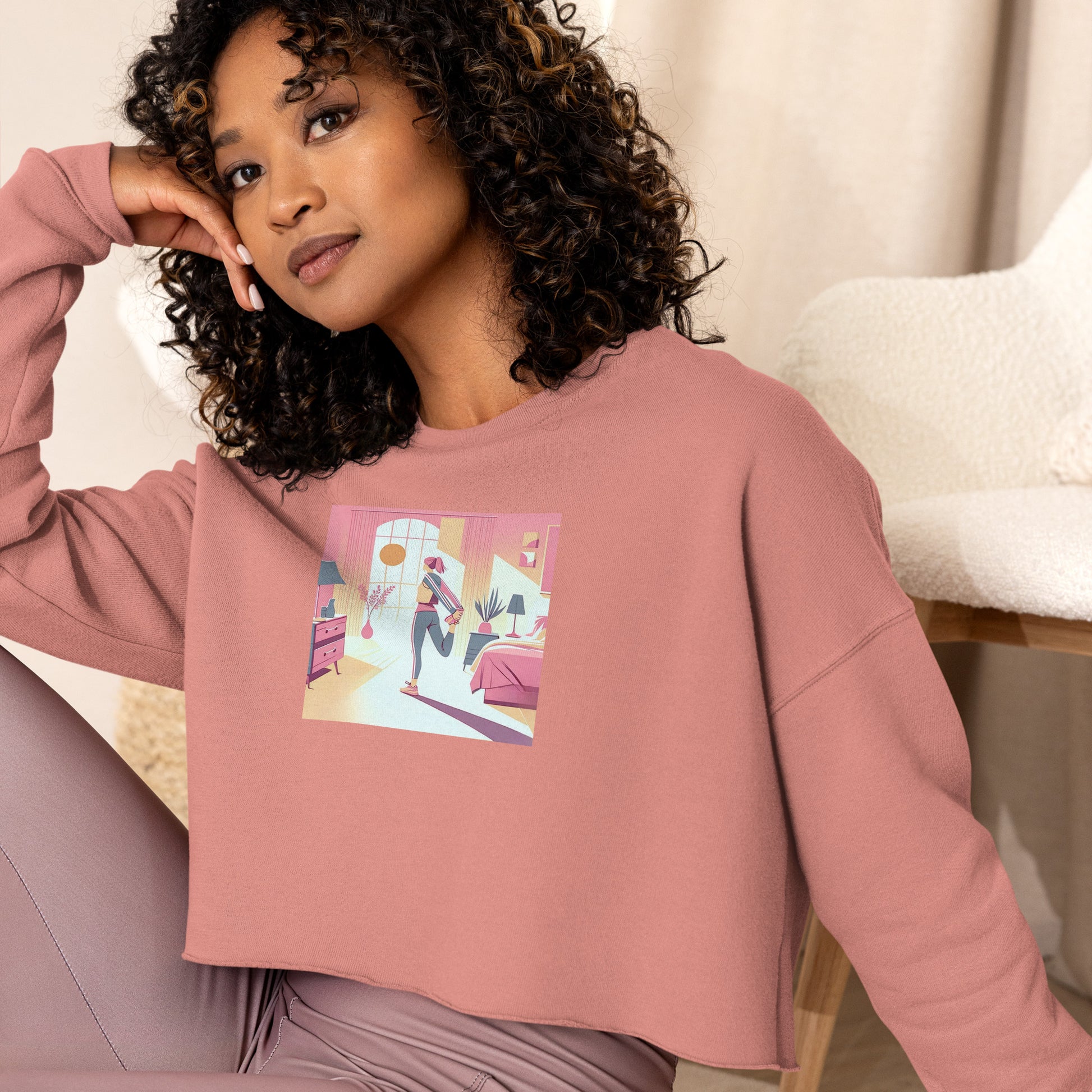 Lady posing wearing Awake Crop Sweatshirt